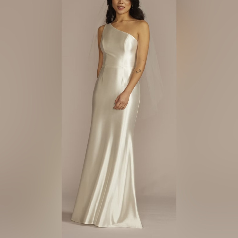 one-shoulder ruched back sheath wedding dress
